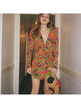 NWT Zara Bold Floral Faux Wrap Mini Dress